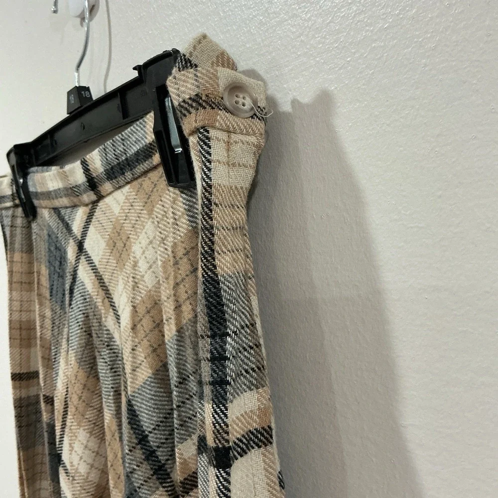 Vtg Wool Plaid Pleated Skirt Sz 16 MADISON Union Rustic Fall Colors EUC 60s 70s